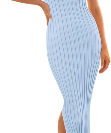 Women's 2026 Summer Spring Bodycon Midi Dress Beach Vacation Sleeveless Striped Ribbed Knit Party Sweater Dresses