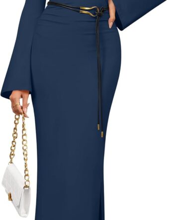 Fall Cocktail Dresses for Women 2026 Long Sleeve Elegant Semi Formal Party Bodycon Slimming Business Casual Midi Dress