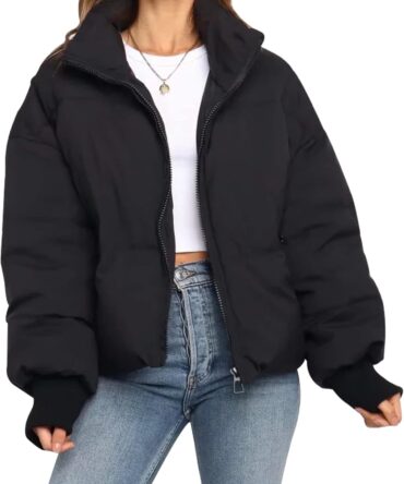 Winter Cropped Puffer Jacket Coats for Women  Short Warm Quilted Jackets  with Pockets