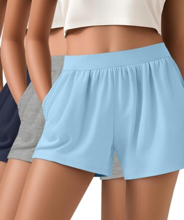 3 Pack Women's Athletic Shorts, Summer High Waist Lounge Pajama Shorts Casual Soft Elastic Sweat Shorts with Pockets