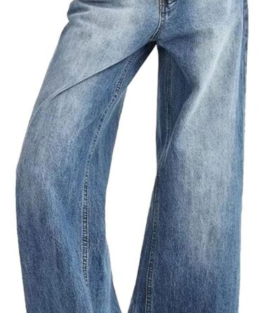 Women's Low Rise Baggy Jeans Washed Straight Wide Leg Denim Pants Casual Loose Boyfriend Jean Streewear Trousers