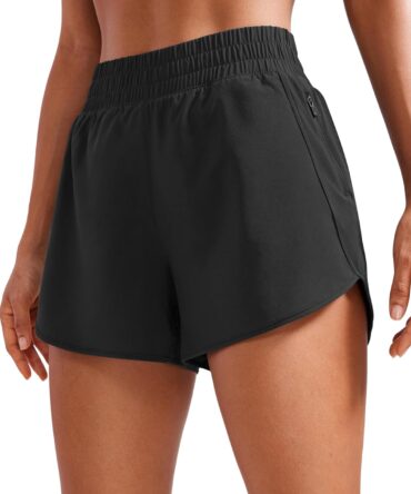 Womens High Waisted Running Shorts Mesh Liner 3'' Dolphin Quick Dry for Athletic Gym Track Workout with Zip Pocket