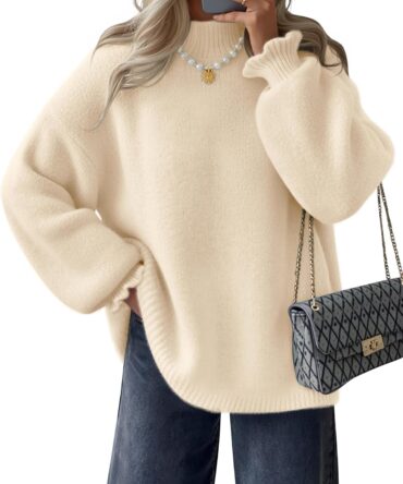 Women's Turtleneck Sweaters Dressy Casual Oversized Long Sleeve Knitted Chunky Pullover Sweater Jumper Tops