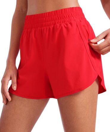 Womens High Waisted Running Shorts Mesh Liner 3'' Dolphin Quick Dry for Athletic Gym Track Workout with Zip Pocket