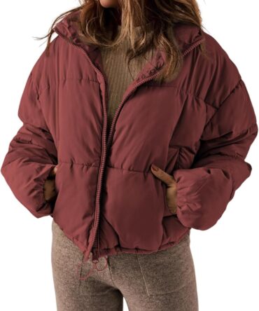 Women Winter Quilted Jackets Long Sleeve Full Zip Puffer Jacket Coats with Pockets