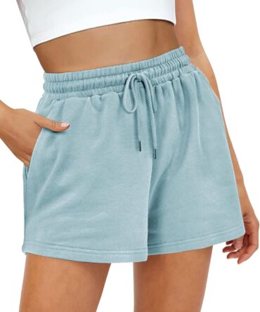 Womens Sweat Shorts, Summer Lounge Cotton Drawstring Shorts with Pockets Athletic Running Active Elastic Shorts