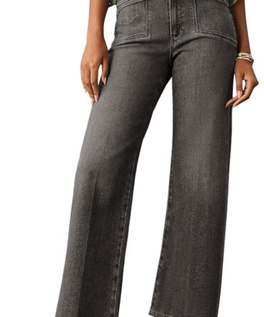 Astylish Womens Wide Leg Jeans High Waisted Stretchy Buttoned Denim Pants Trendy  with Pocket