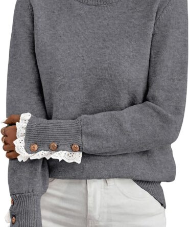 Women's Mock Neck Peplum Sweater Fall Fancy Sweaters for Women Dressy Long Sleeve Button Knit Pullover Tops