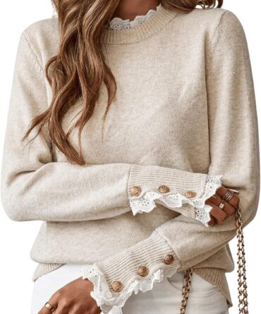 Women's Mock Neck Peplum Sweater Fall Fancy Sweaters for Women Dressy Long Sleeve Button Knit Pullover Tops