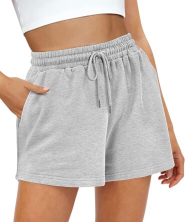 Womens Sweat Shorts, Summer Lounge Cotton Drawstring Shorts with Pockets Athletic Running Active Elastic Shorts